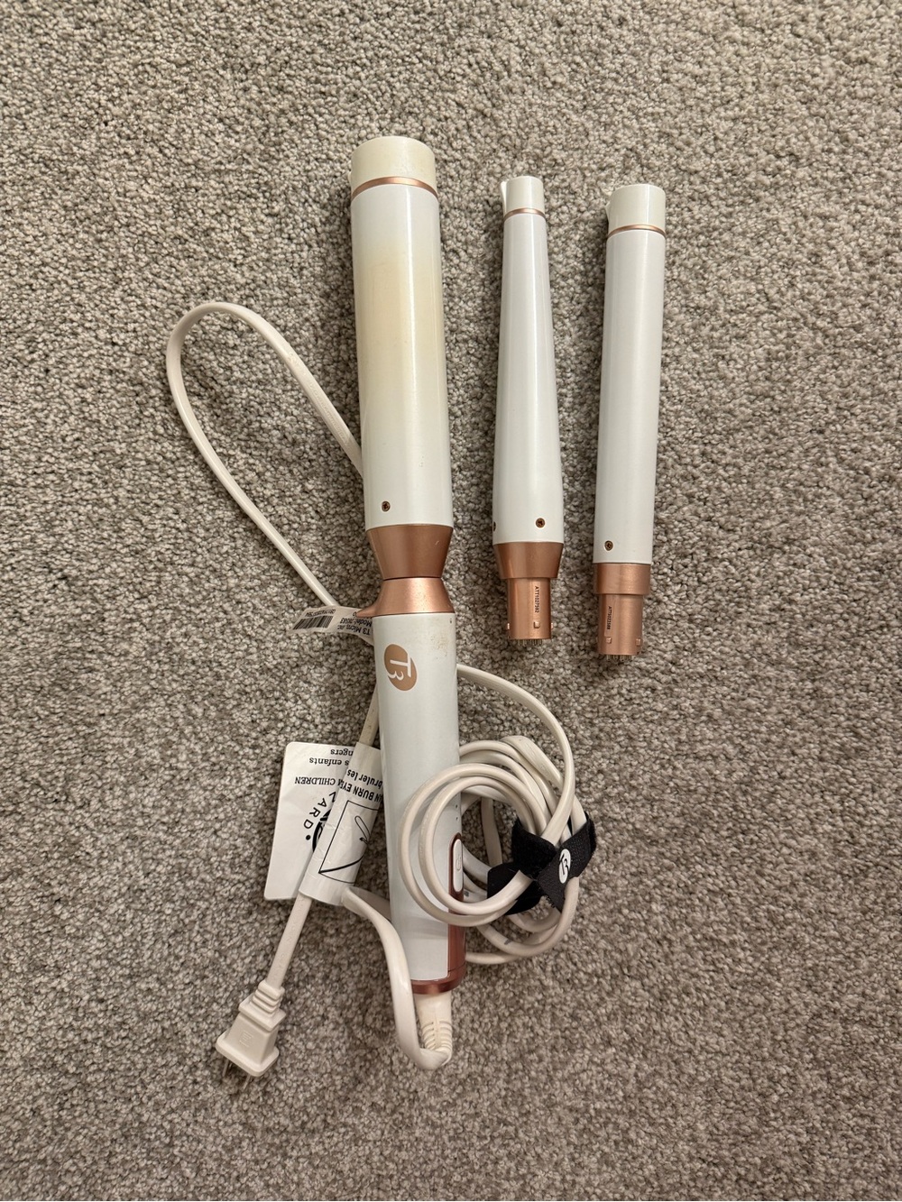 T3 White and Rose Gold Interchangeable Curling Wand Set